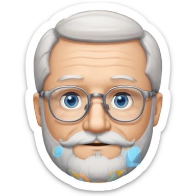 Create me an emoji of an old man. Gray really short size hair. Gray follow-up full beard. Squarer Glasses. Blue eyes. Little smile sticker
