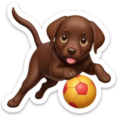 Chocolate labrador plays with a ball sticker