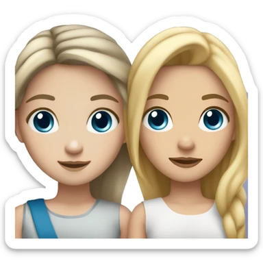 brunette girl with hazel eyes and blonde girl with blue eyes hugging sticker