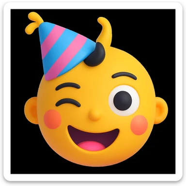 Make the winking face emoji wear a party hat in a style similar to 3d-emoji sticker