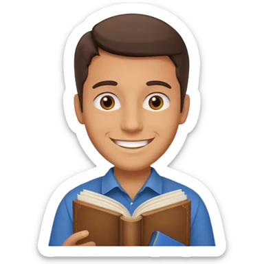 man holding a history book, smiling sticker