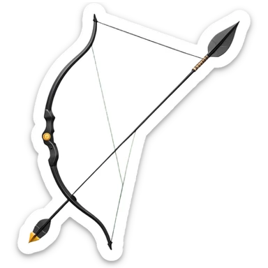 A professional recurve bow with an arrow nocked, ready to be released. The target features concentric rings, placed at a distance. The emphasis is on the bow, arrow, and target, highlighting the precision, focus, and skill involved in competitive archery. sticker