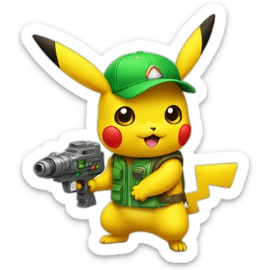 pikachu holding green raygun sticker
