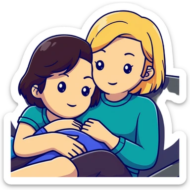 Short haired brunette woman laying on the lap of a long blonde haired woman sticker