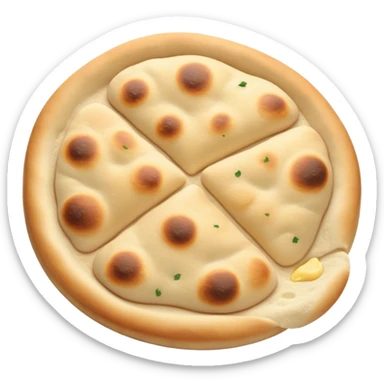 Cinematic Realistic Naan Bread Dish Emoji, showcasing soft, fluffy naan brushed with butter rendered with lifelike detail and inviting, warm lighting. sticker