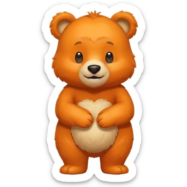 Create a orange friendly bear, make him look like from a kid cartoon and make him smile. Show his whole body. Make him look shy sticker
