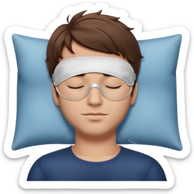 man with a sleep eye mask and brown hair, no pillow sticker