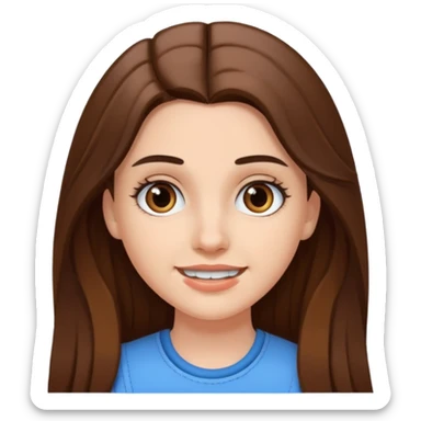 A pretty white girl with long brown hair dark eyebrows and braces sticker