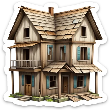 a house merged with a derelict house, split down the middle sticker