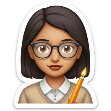 Make an image of an Indian girl with glasses she’s short brown eyes lighter skin  sticker