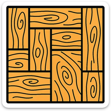 European hardwood floor icon, natural wood grain, elegant, top-down view, color outline style sticker