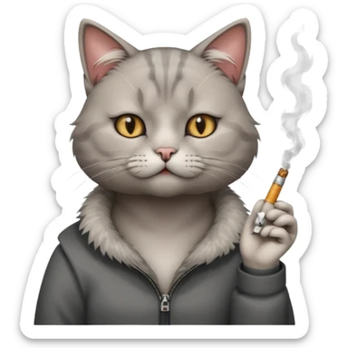 hazme a un gato fumando cigarro mientras toma alcohol y está depre sticker