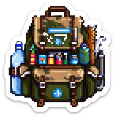 hiking backpack with survival tools sticker