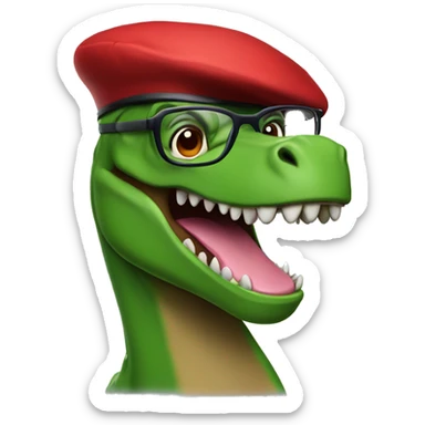 Green Trex wearing red beret and eyeglasses  sticker