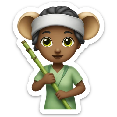 Girl with green eyes and koala ears holding bamboo stick  sticker