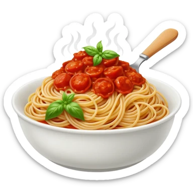 Draw a bowl of spaghetti pasta with tomato sauce & basil garnish. sticker