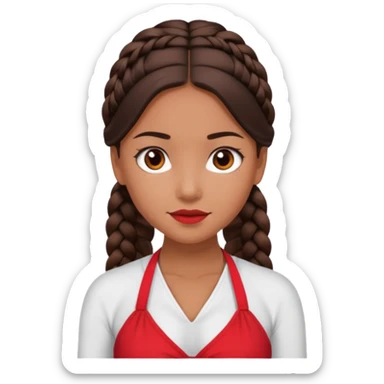 A tanned girl's face Over-the-shoulder one braid dark brown hair with red halter top sticker