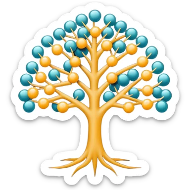 Minimalistic flat vector icon, iOS style, thin black contour on white background. Binary tree diagram with connected nodes. Clean, no text, no shadows sticker