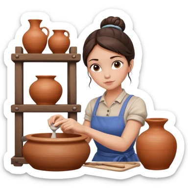 Brunette girl with bun, behind pottery wheel sticker