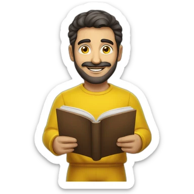 Armenian men with the yellow clothes reading book and looking at camera and smiling  sticker