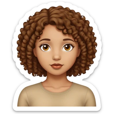 Light skin kind of brown girl with brown curly short hair sticker