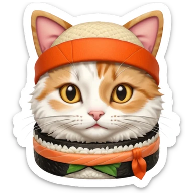 cat wearing a hat made out of sushi sticker