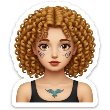 curley hair tattoo girl, full on face. sticker