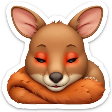 Meme-Worthy Cute Sleeping Kangaroo Portrait Emoji, Head resting peacefully with a contented smile, showcasing a robust build and a luxuriously soft red-orange fur, eyes shut in a serene, restful nap, Simplified yet hilariously adorable features, highly detailed, glowing with a soft, drowsy light, high shine, relaxed and utterly lovable, stylized with an air of playful laziness, bright and heartwarming, soft glowing outline, capturing the essence of a comically sleepy kangaroo, so meme‐worthy it feels like it could instantly become the next viral sensation of adorable slumber! sticker