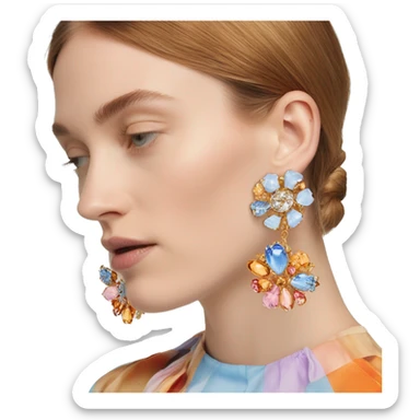 Dolce and Gabbana earrings with white and colourful lavender light blue orange pink and golden detais sticker