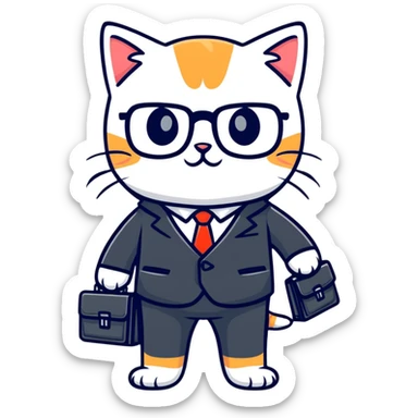kitten in a suit holding a briefcase and wearing glasses sticker