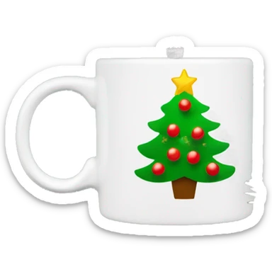 A Christmas tree with a coffee mug ornament on top sticker