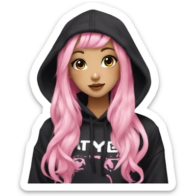 hime gyaru girl, black and pink hair, dark makeup, black hoodie sticker