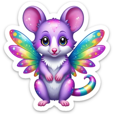 Can I please have a lisa frank themed possum with fairy wings sticker
