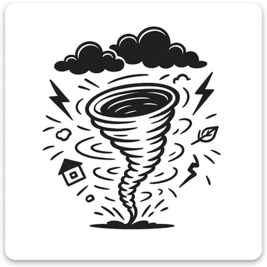 extreme weather with a tornado, black doodle style sticker