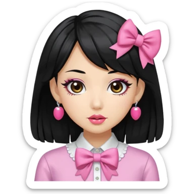 Gyaru girl black hair glossy lips bow shirt sticker