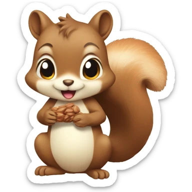 cute anime style : a nice squirrel who likes nuts sticker