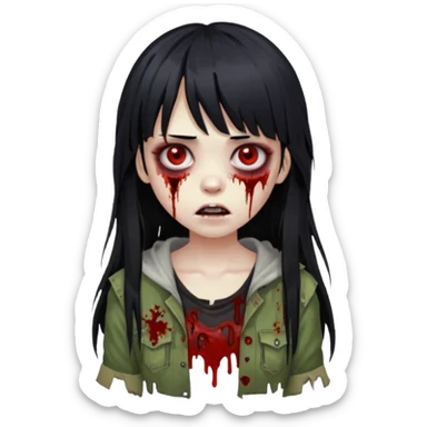 girl zombie with black long hair and bangs sticker