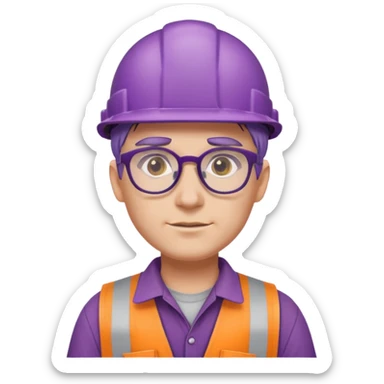 purple haired construction worker with spectacles sticker
