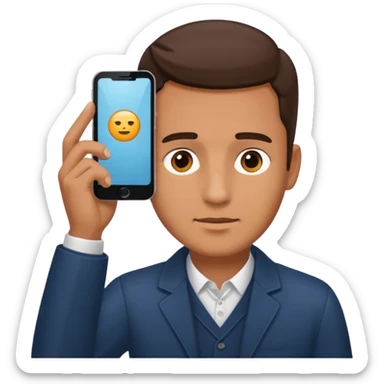 a guy holding a phone horizontally on his forehead like it was a card sticker