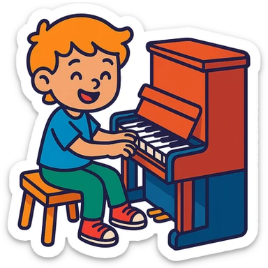 child playing piano sticker