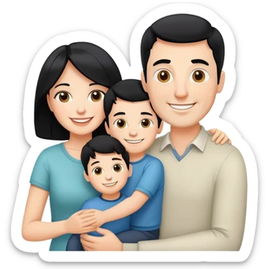 happy white family with husband with black hair, wife and one son smiling together sticker