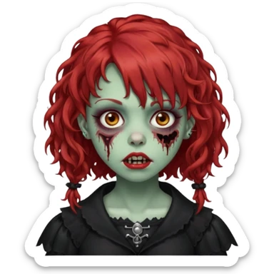 zombie girl red hair cacheado médio e franja, com piercings na boca, nariz e sobrancelha,  roupa gótica  sticker
