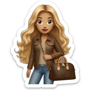 1 girl with light-brown long hair holding louis vuitton bag sticker