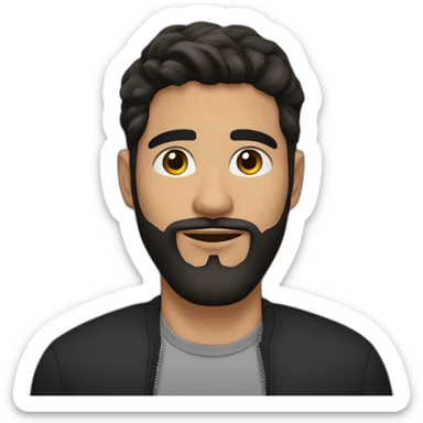 25 year old Hispanic man with a beard and thick eyebrows light skin, black shirt and side fades and a comb over with very dark brown eyes sticker