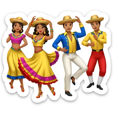 Colombian salsa dancers with colorful traditional outfits, dancing energetically with festive poses sticker