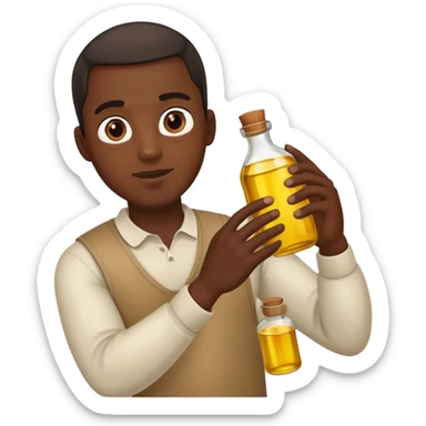 Black man holding a bottle of oil sticker