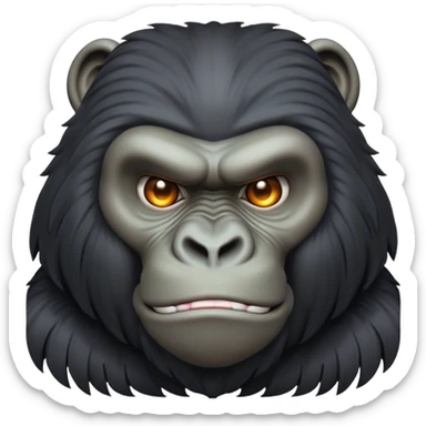 Cinematic Noble Gorilla Portrait Emoji, Poised and commanding, with a massive, muscular build cloaked in dense, rich fur and deep, soulful eyes, Simplified yet sharp and sophisticated features, highly detailed, glowing with a soft, dignified jungle glow, high shine, intelligent and formidable, stylized with an air of primate majesty, focused and authoritative, soft glowing outline, capturing the essence of a watchful guardian that feels as though it could step out of the screen with effortless authority! sticker