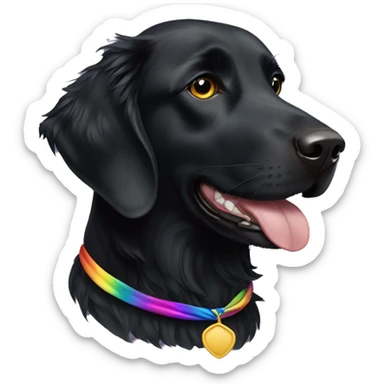 Black Flat coated retriever with small ears and rainbow bandana sticker