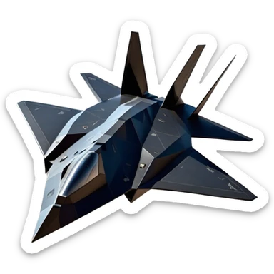 F-117 Nighthawk - Lockheed Martin (Stealth Grey) A futuristic stealth attack aircraft with a distinct faceted, angular design in a stealthy matte grey. Its sharp, jagged edges and unconventional, almost alien-like shape make it look like a shadow cutting through the night sky. The surface should appear non-reflective with subtle panel lines. sticker