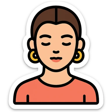 minimalist icon of a clean girl with slicked-back hair, gold hoop earrings, natural makeup, neutral background sticker